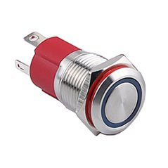 LED tlačítkový spínač 220V, 10A, 16mm - Vodotěsný IP67