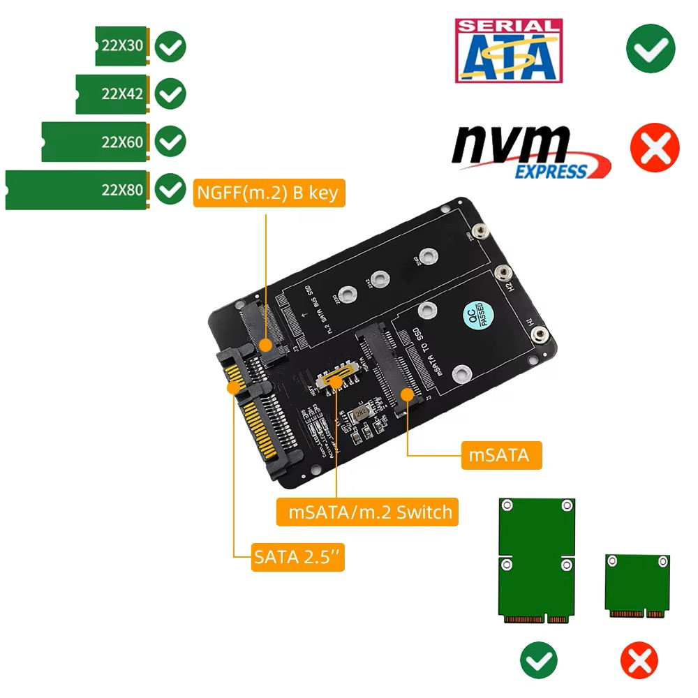 mSATA / M.2 NGFF SATA to 2.5" SATA Adapter