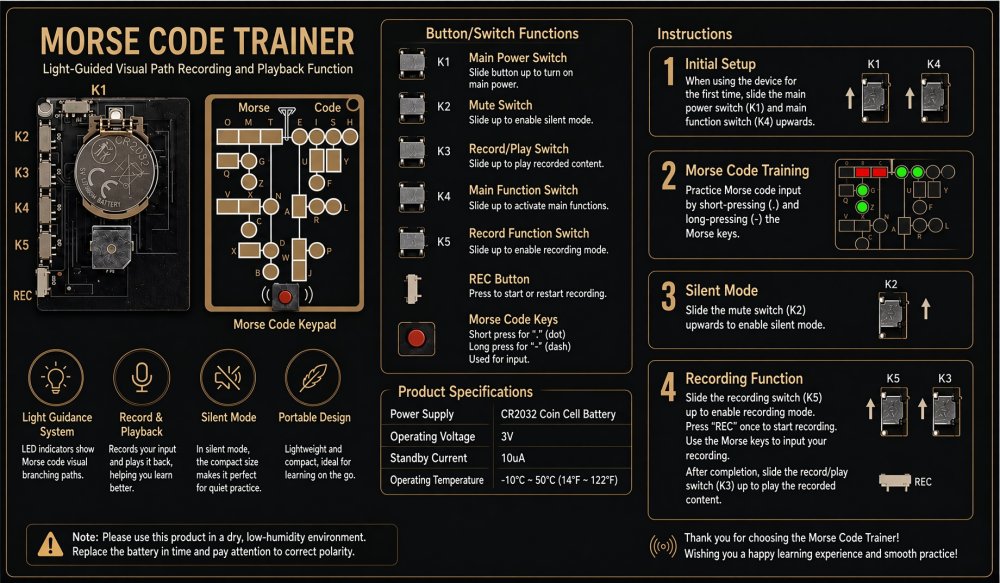 Morse Code Trainer Card Pro LED Edition