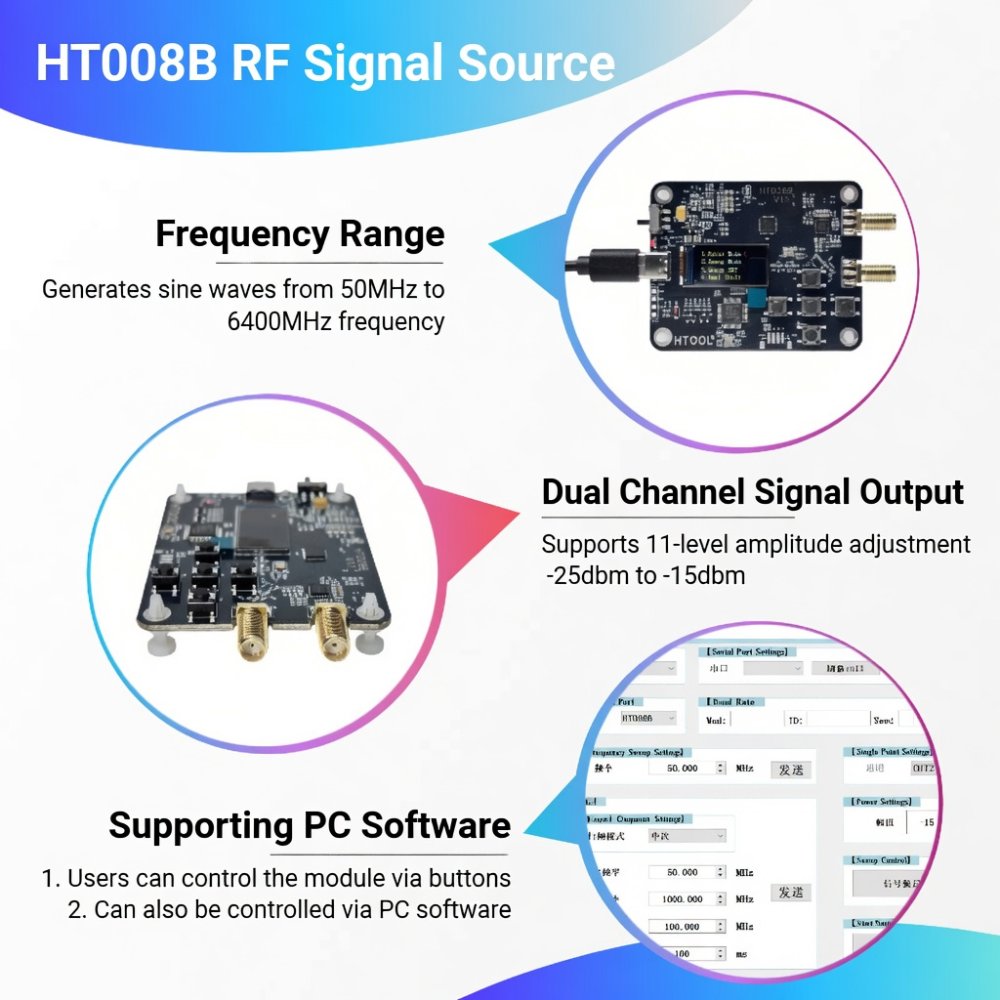 HT008B Dual Channel RF Signal Generator 50MHz-6.4GHz