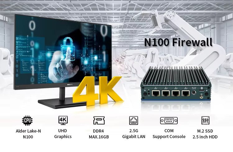 N1241 N100 Průmyslové mini PC, Barebone, Fanless