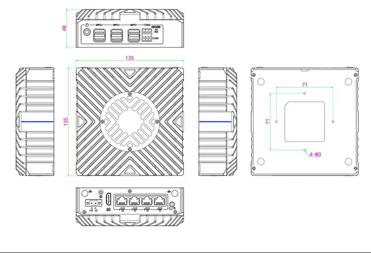 N312F Fanless Mini Firewall PC, 4×Gigabit LAN, HDMI/DP, USB 3.0