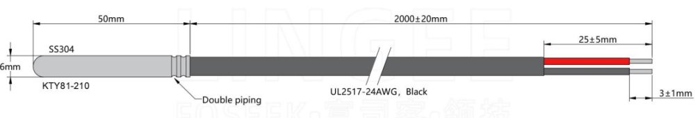 KTY81-210 Temperature Probe with 2m Cable 