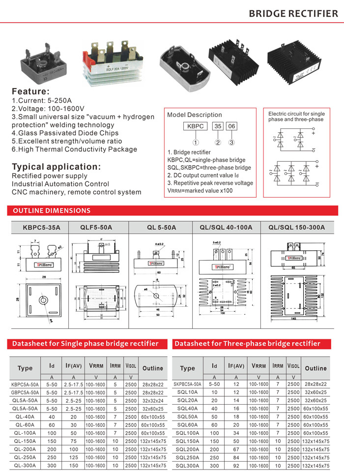 SQL200A1600V 200A 1600V Three-Phase Diode Rectifier