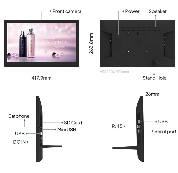 17.3" řada WF 3, průmyslový Android tablet, dotyk a VESA